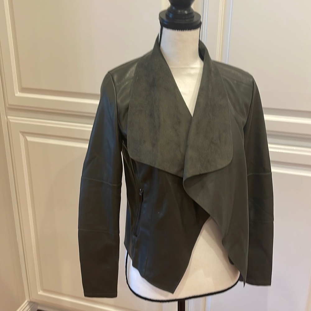 bagatelle faux Leather Drape Jacket Olive Green Size XS - Picture 2 of 7